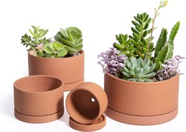 Set Of 4 Shallow Planter Pots For Succulents Made Of Terracotta, Measuri... - £33.45 GBP