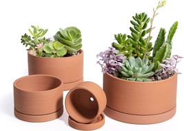 Set Of 4 Shallow Planter Pots For Succulents Made Of Terracotta, Measuri... - £33.51 GBP