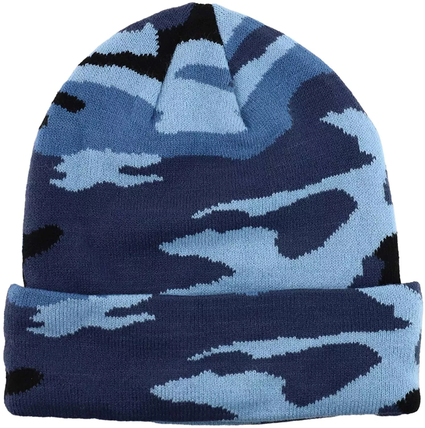 Unisex Plain Warm Knit Beanie Hat Cuff Skull Ski Cap Blue camo 1pcs - £7.85 GBP