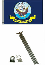 3X5 U.S. Navy Ship Crest Flag W 6&#39; Ft Aluminum Flagpole Flag Pole Kit - £34.39 GBP