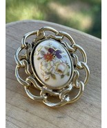 Vintage Brooch Pin Gold-Tone Western Oval Floral - $24.36