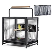 25.5Inch Wrought Iron Bird Travel Carrier Cage Parrot Cage With Wooden Handle - £117.22 GBP