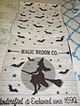 New Halloween Flying Witch Tapestry Table Runner Bats 13&quot; X 72&quot; Magic Broom Co - £27.65 GBP