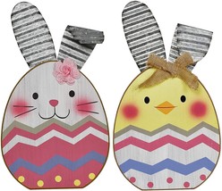 Rustic Wood Easter Rabbit Décor Standing Home Decor Spring Easter Bunny Set of 2 - £36.62 GBP
