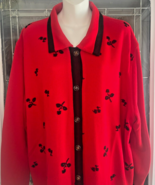 Eccotoo Cardigan Sweater Red with Black Flowers Metallic Buttons Size 4X - $36.49 CAD