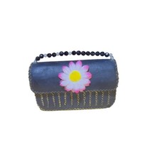 Mini Designed Black Floral beaded Handbag Purse Trinket Box Ceramic Resi... - $16.15