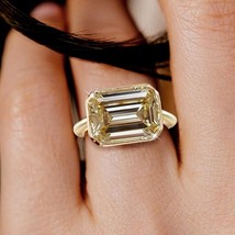 10x8mm Lab-Created Emerald Cut Yellow Sapphire Solitaire Engagement Ring 925 Sil - £100.71 GBP