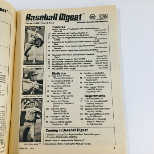 VTG Baseball Digest Magazine February 1989 Orel Hershiser World Series MVP Item image 2