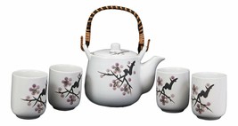 Japanese Design Pink Cherry Blossoms Sakura Porcelain White Tea Pot And Cups Set - £29.56 GBP