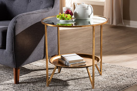 Svante Antique Gold Finished Metal and Mirrored Glass Accent Table w/Tra... - $221.00
