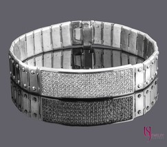 3 Ct Men&#39;s ID Screw Link Diamond Bracelet 14k White Gold Handmade 57.8 g 8&#39;&#39; - £6,617.53 GBP