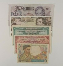European 5-Notes Currency Lot // France &amp; Belgium Francs &amp; Austria Schil... - $49.50