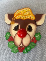 Vtg Hand Painted Wooden Reindeer Wall Hanging Rudolph Christmas Decor - $324.69 MXN