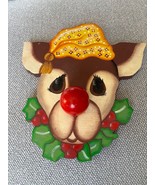 Vtg Hand Painted Wooden Reindeer Wall Hanging Rudolph Christmas Decor - $324.69 MXN