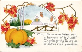 Thanksgiving Greetings Harvest Season Harvest Pumpkin Snow Scene Postcard W16 - £7.80 GBP