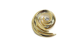 beautiful VINTAGE Gold Swirl Pin Brooch w/Sparkling Rhinestone in Original BOX - £11.55 GBP