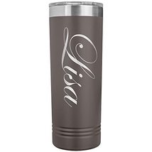 Lisa - 22oz Insulated Skinny Tumbler Personalized Name - Pewter - £25.94 GBP