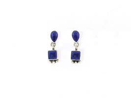 Lapis Lazuli Sterling Silver Dangle Earrings Post Teardrop Square Vintag... - $27.50