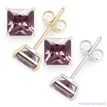 Princess Cut Simulated Alexandrite CZ Crystal .925 Sterling Silver Stud Earrings - £15.07 GBP+