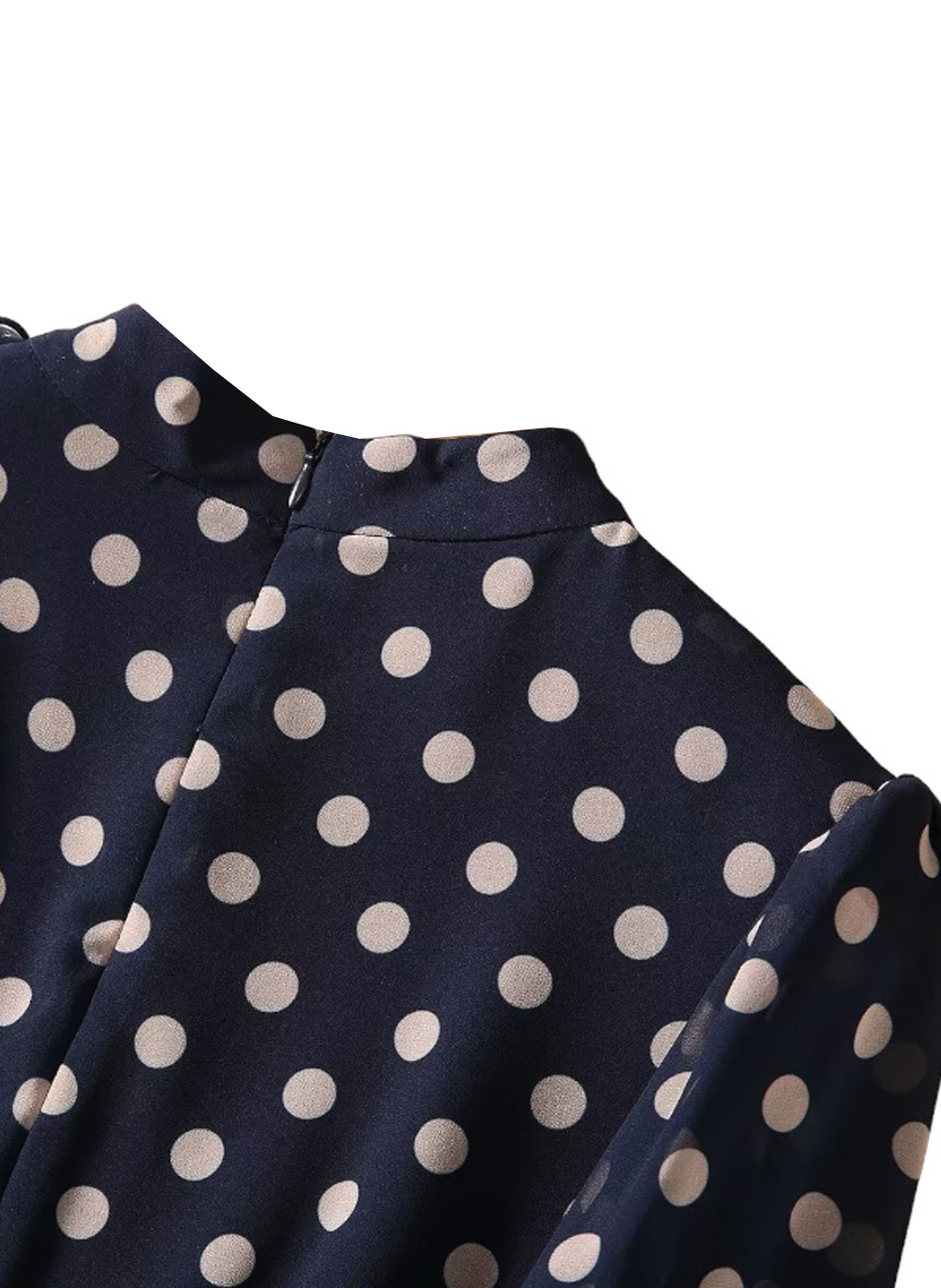 Celeb Style Naomi Watts Inspired Navy/White Polka Dot High-Neck Ruffled Dress Item image 7