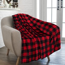 Pavilia Buffalo Plaid Throw Blanket For Sofa Couch | Soft Flannel Fleece Red - £27.25 GBP