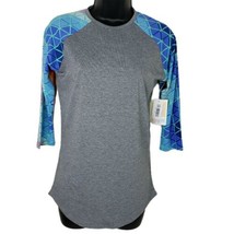 LuLaRoe Womens Shirt XXS Randy Gray Blue Raglan - $11.15