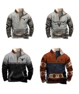 Men's Cow Sweatshirts Casual Warm 1/4 Zip Long Sleeve Stand Collar Fleece Pullov - $25.77