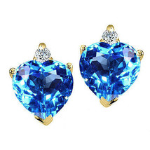 2.03CT Ladies Stylish 14K Gold or 925 Silver Heart Shape Blue Topaz Stud Earring - £25.71 GBP