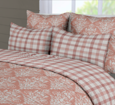 Reversible Damask Box Quilted Cover Set Rosy Cotton Blend - $245.31+