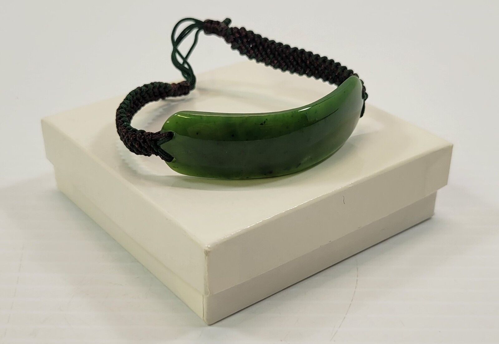 Primary image for *B) Men's Curved Nephrite Canadian Jade Bar Adjustable Macrame Braided Bracelet