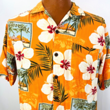 Caribbean Joe Hawaiian Aloha M Shirt Hibiscus Flowers Palm Leaves Tropical Tiki - £35.97 GBP