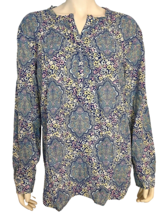 Talbots Blue, Pink, Yellow Floral Print Long Sleeve Blouse Size XL - £18.61 GBP