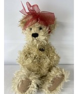 10&quot; VTG Knickerbocker Bear Tan Long Hair Red Bow with Tag EUC    MM - £13.42 GBP