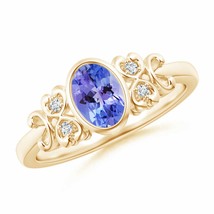 ANGARA Bezel-Set Tanzanite Ring with Diamonds (Grade-AA, Size-7x5) - £524.35 GBP