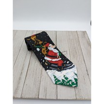 Hallmark Yule Tie Greetings Tie Black Christmas Santa Reindeer 58&quot; - £7.95 GBP