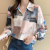  printing long sleeve shirt women s clothing 2022 spring korean turn down collar single thumb200