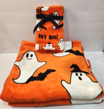 4pc Halloween Orange Bats Ghost 2 Fingertip &amp; 2 Bath Towels Bathroom Towel Set - £43.41 GBP
