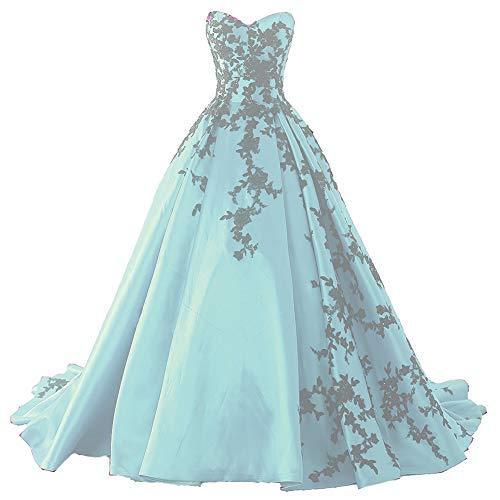 Beaded Gothic Black Lace Long Ball Gown Satin Prom Evening Dress Aqua Blue US 2