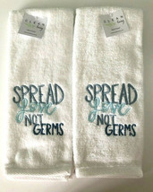 Avanti Hand Towels Spread Love Not Germs Embroidered Guest Set of 2 White - £28.89 GBP