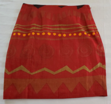 Linda Allard Ellen Tracy Red Gold Orange Linen Lined Pencil Skirt Misses Size 8 - £17.11 GBP