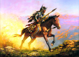Giclee Western Indiana Riding painting Picture Art Printed on canvas - £9.04 GBP+