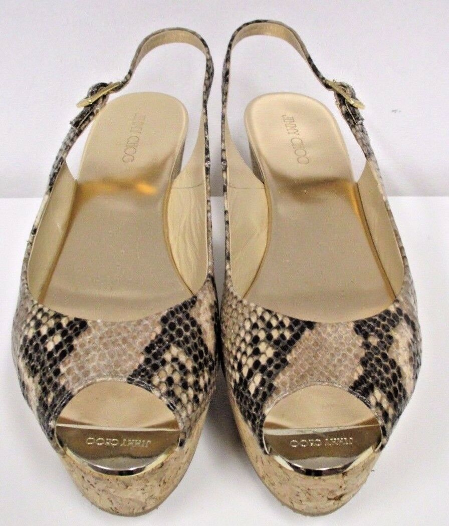 JIMMY CHOO  &quot;Praise&quot; Animal Print Leather Slingback Cork Wedge Sandal - ... - $169.99