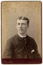 Antique Circa 1880s Cabinet Card Clark Handsome Man in Suit Pittsfield, MA - £7.45 GBP