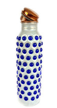 Copper Water Bottle White Color Blue Stone Fixed Joint Less 950 ml Capacity - £22.87 GBP