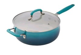 Pioneer Woman ~ Ceramic ~ Nonstick ~ OMBRE TEAL ~ 4.5 Quart ~ Saute Pan with Lid - £42.93 GBP