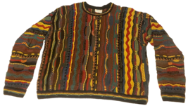 Coogi Australia Multicolor Chunky Textured Knit Biggie Vtg 90s Hip Hop Xl Sweater - £212.38 GBP