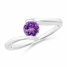 ANGARA Bar-Set Solitaire Round Amethyst Bypass Ring in Silver Size 10 - £134.19 GBP