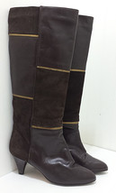LINA KAPLAN Brown Suede &amp; Leather Knee Boots Womens 7.5 B N Gold Trim Spain - £37.56 GBP