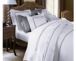 Yves Delorme White Queen Duvet Grey Laurel Leaf Embroidery Sateen Laurie... - £293.67 GBP