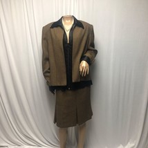 Sag Harbor Size 16 Black Brown Open Front Jacket Skirt Womens Suit - £18.73 GBP